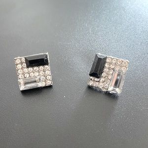 Black and silver patterned stud earrings
